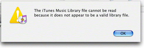 The iTunes Music Library file cannot be read because it does not appear to be a valid library file
